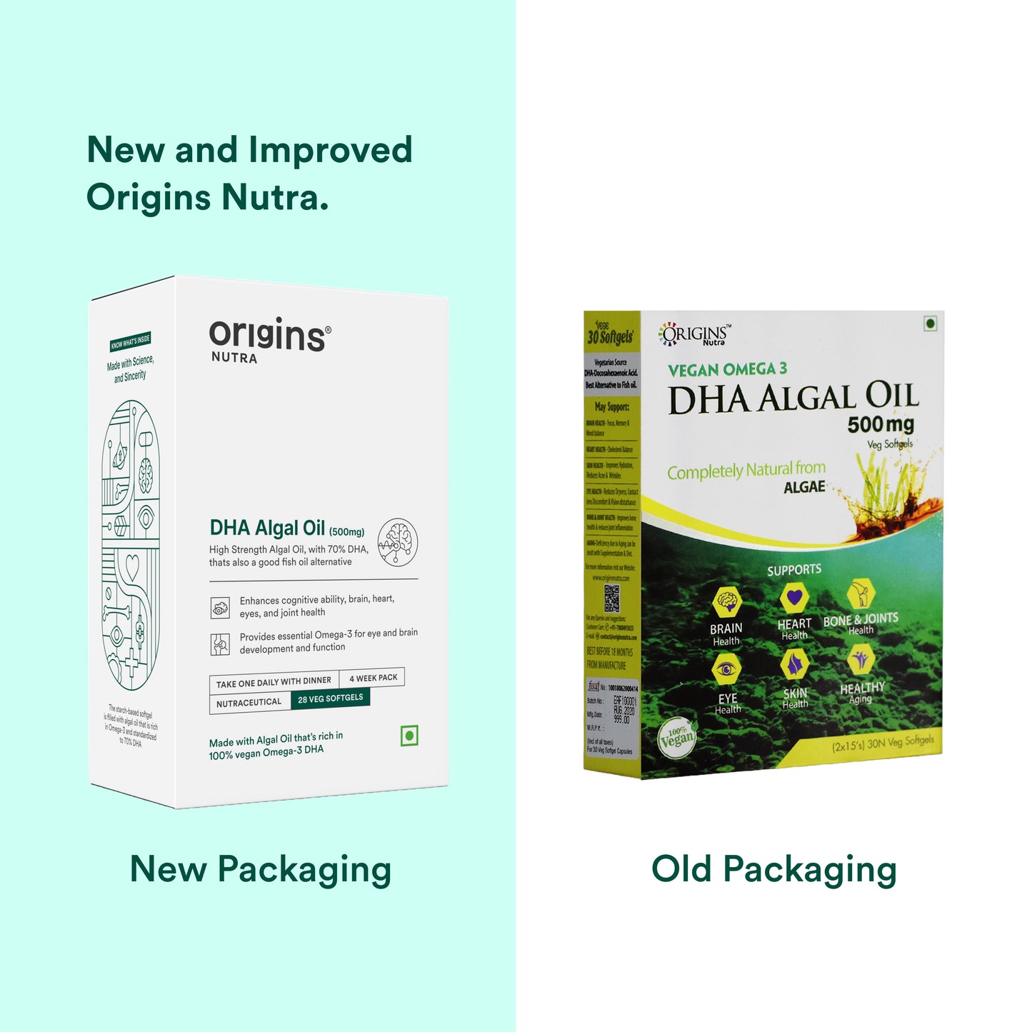 Origins Nutra DHA Algal Oil |Plant-Based High Strength 70% Omega 3 DHA, Plant Based |GMP Certified | Non-GMO |For Men & Women | 28 Softgels |Pack of 3 for 4 Weeks