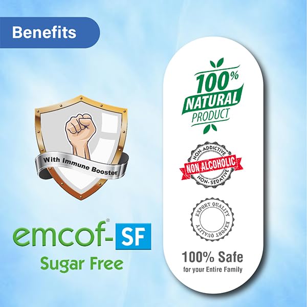Emcof Ayurvedic Sugar-Free Cough Syrup: Relieve Your Cough Naturally with Our Herbal Formula - Buy Now for Fast Relief! (Pack of 5)