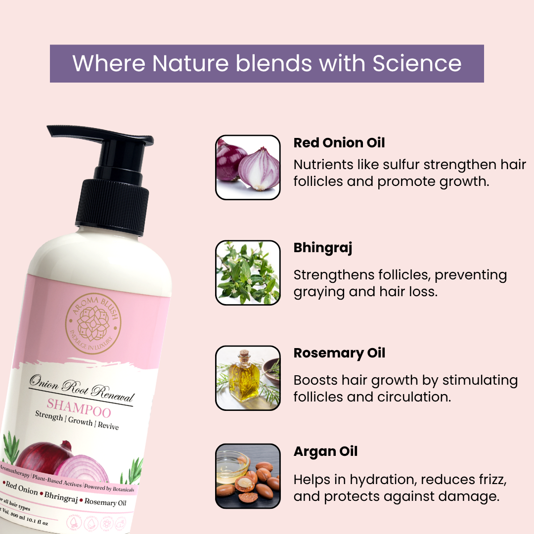 AROMABLUSH Onion Root Renewal Shampoo, Conditioner & Hairmask Combo