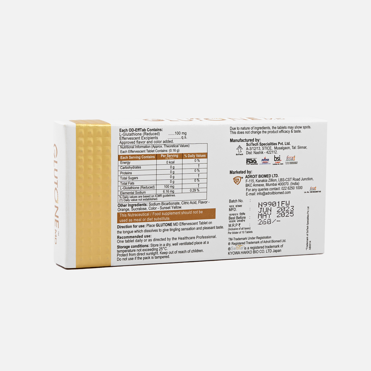 Glutone MD – Glutathione Mouth-Dissolving Tablets| Made with Setria L-Glutathione (Japan) 100mg| Radiant Glow & Even Skin Tone| Pack of 30 Tablets (Orange)