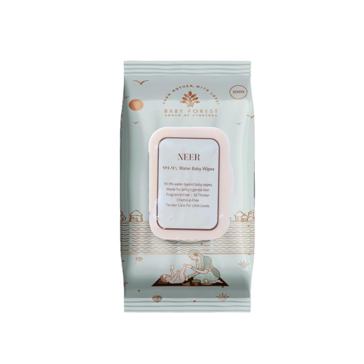 Baby Forest Neer 99.9% Water Baby Wipes | Ideal for 0 Plus Months | No Added Fragrance | Protects Baby's Skin | Dermatologically Tested | Plant-Based Formulations |72 wipes | 3x Thicker & Softer
