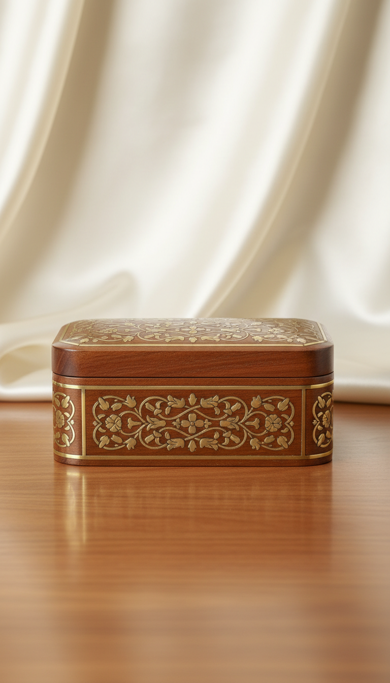 Rosewood Jewelry Box with Brass Inlay