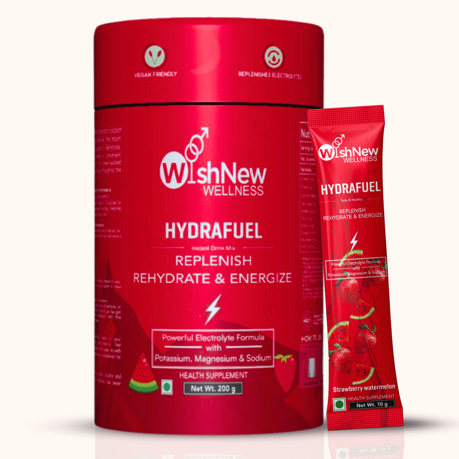 WishNew Wellness HydraFuel: Prime Electrolyte Energy Workout Drink Mix | Get Daily Hydration & Instant Energy Boost | Strawberry-Watermelon with natural Sweetness| 20 Sachets | Suitable for Men & Women