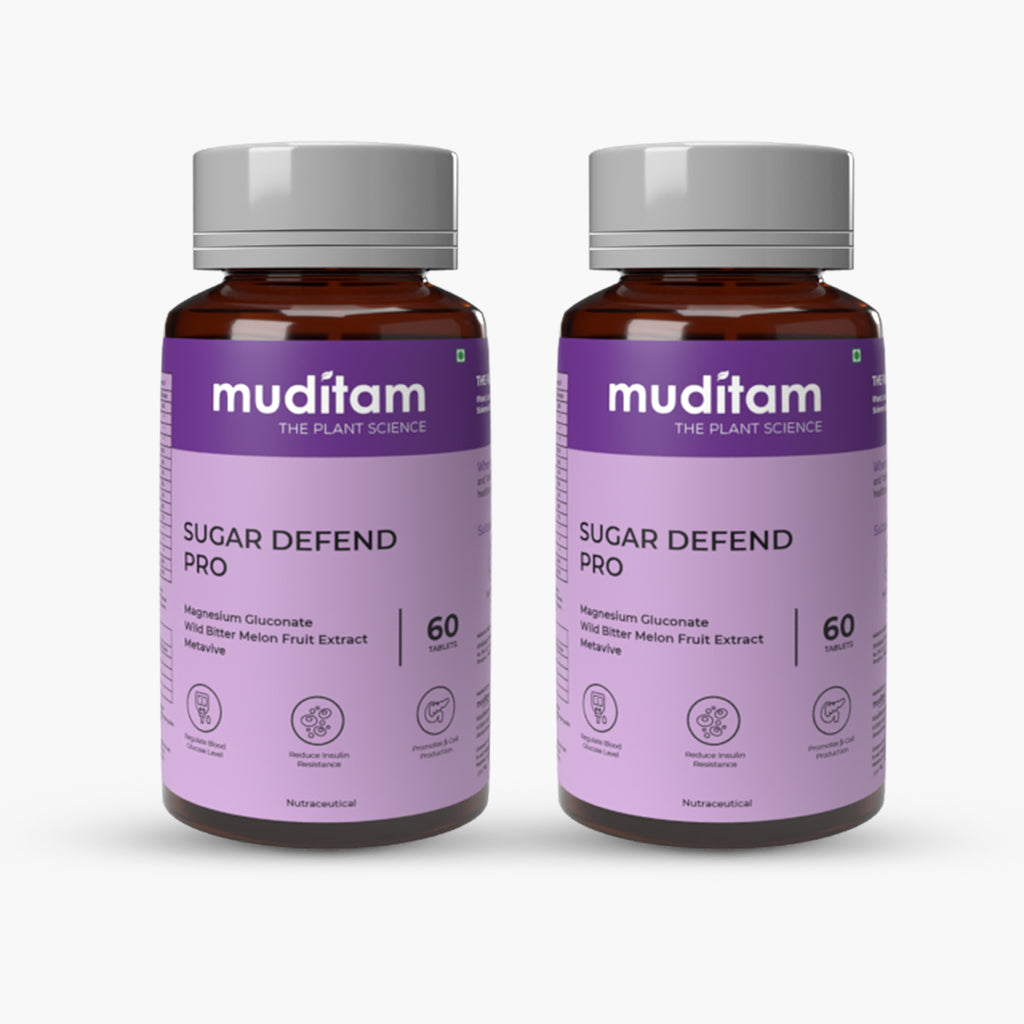 Muditam Sugar Defend Pro | Helps to manage | Weight Management | SUGAR FREE | Helps to regenerate B - cells | Sugar Care Vegan friendly | Pack of 2 Bottle | 120 tablets
