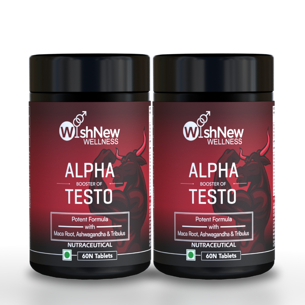 WishNew Wellness ALPHA BOOSTER OF TESTO | 60 Veg Tablets | Enhanced Testosterone Support | Maca, Tribulus, Ginseng | Muscle Growth, Energy, Stamina | Zinc, Vitamin D2 | Men's Health & Vitality Pack of 2