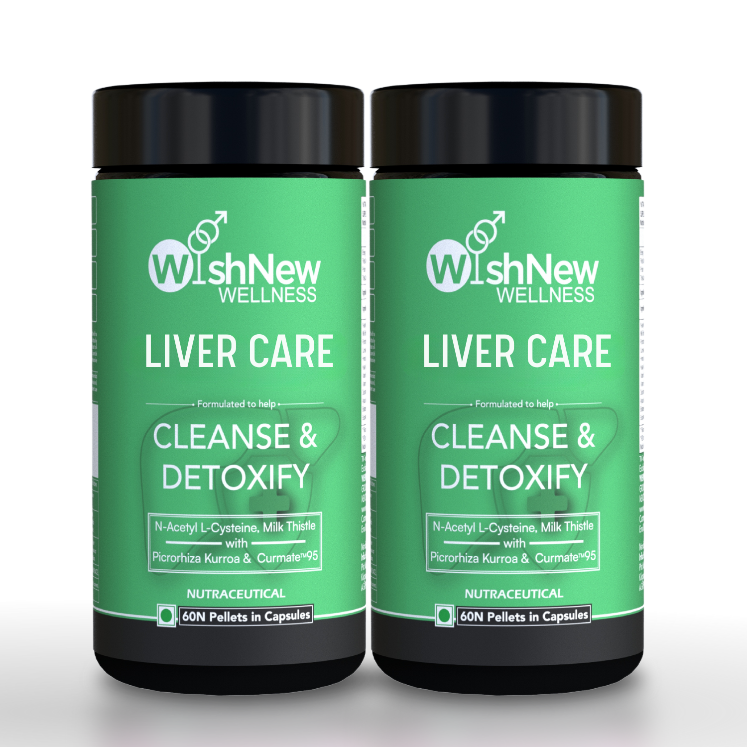 WishNew Wellness Liver Care Supplement - Detox & Support with NAC, Milk Thistle, Picrorhiza, Curmate™ 95, Vitamins E & D2, 60 Caps | Fit Health Fatty Liver Care | Suitable for Men & Women Pack of 2