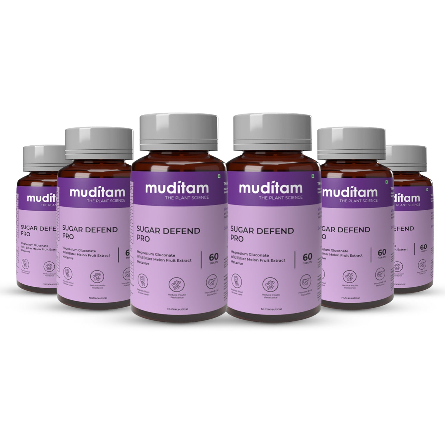 Muditam Sugar Defend Pro | Helps to manage | Weight Management | SUGAR FREE | Helps to regenerate B - cells | Sugar Care Vegan friendly | Pack of 6 Bottles | 360 tablets
