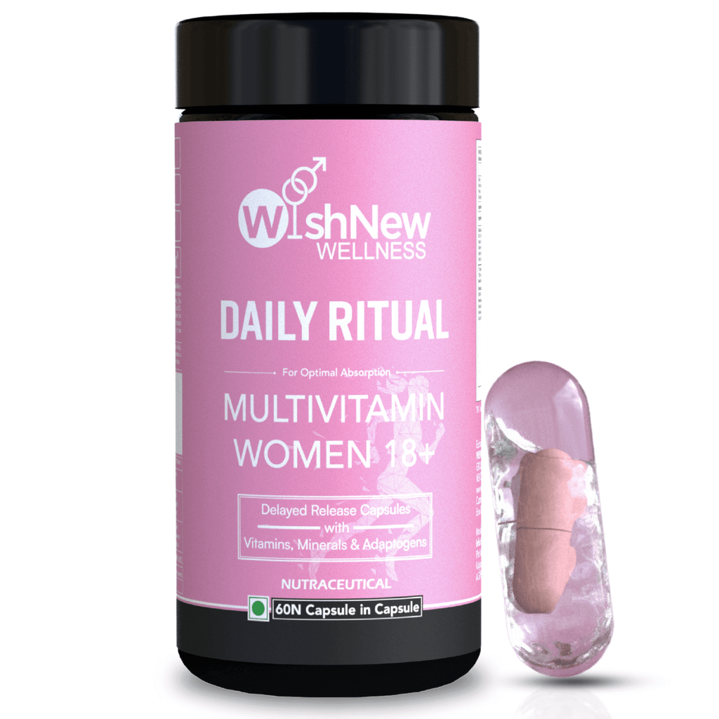 WishNew Wellness Daily Ritual Women's Multivitamin 18+ | Complete 36-Nutrient Formula for Optimal Health & Vitality | Supports PMS, UTI Care | 60 Non-GMO Delayed Release Capsules for Your Wellbeing