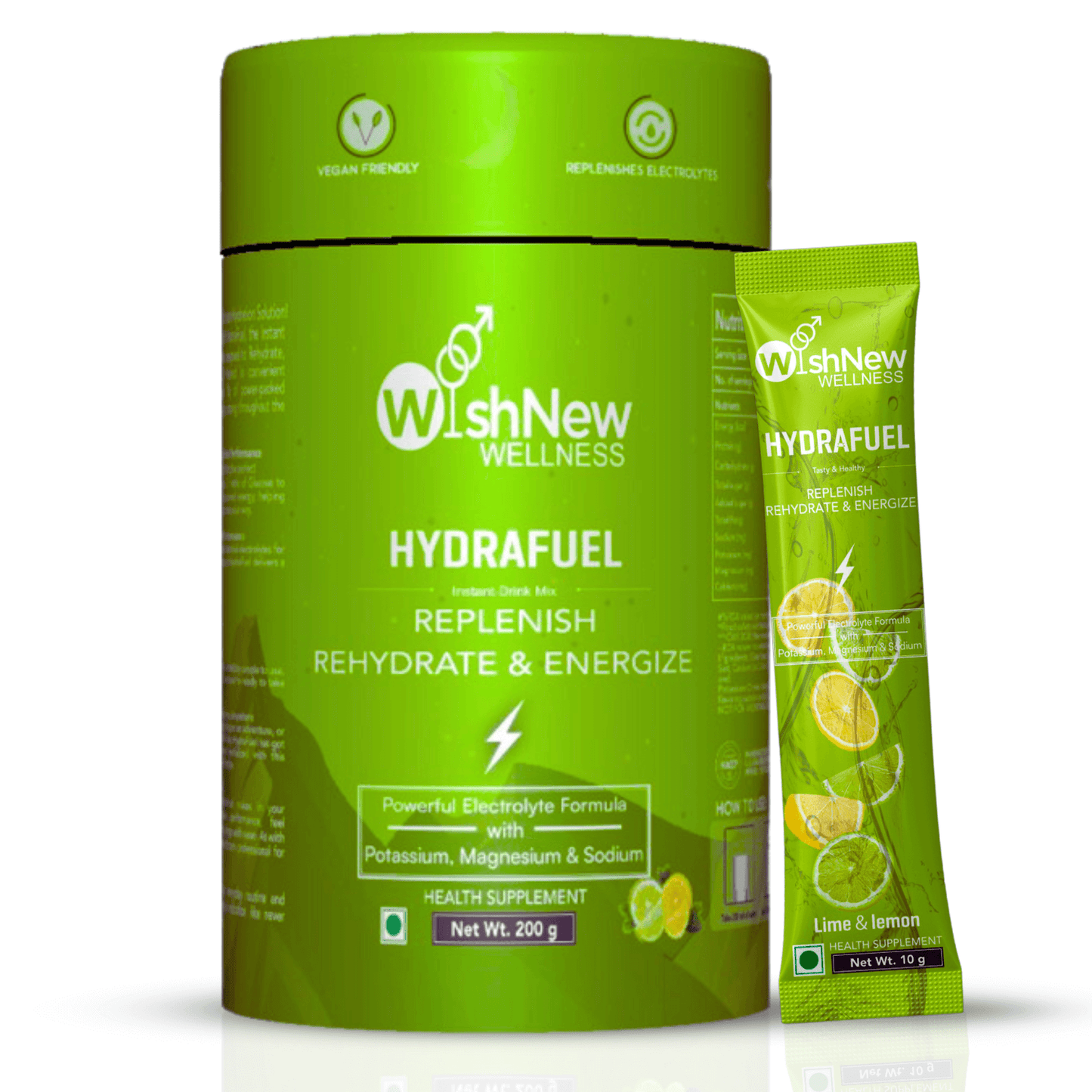 WishNew Wellness HydraFuel: Prime Electrolyte Energy Workout Drink Mix | Get Daily Hydration & Instant Energy Boost | Lemon & Lime Flavor with natural Sweetness| 20 Sachets | Suitable for Men & Women