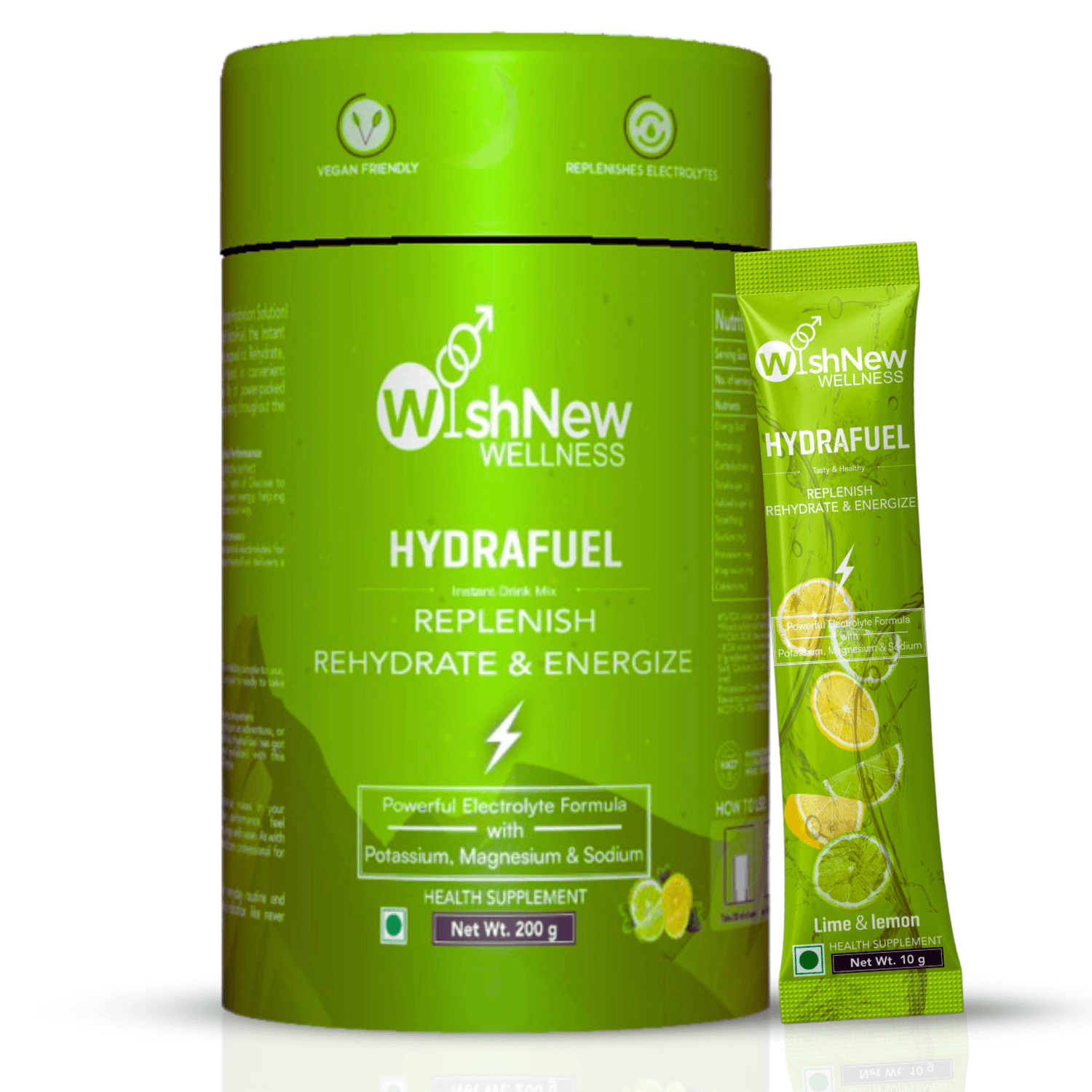 WishNew Wellness HydraFuel: Prime Electrolyte Energy Workout Drink Mix | Get Daily Hydration & Instant Energy Boost | Lemon & Lime Flavor with natural Sweetness| 20 Sachets | Suitable for Men & Women
