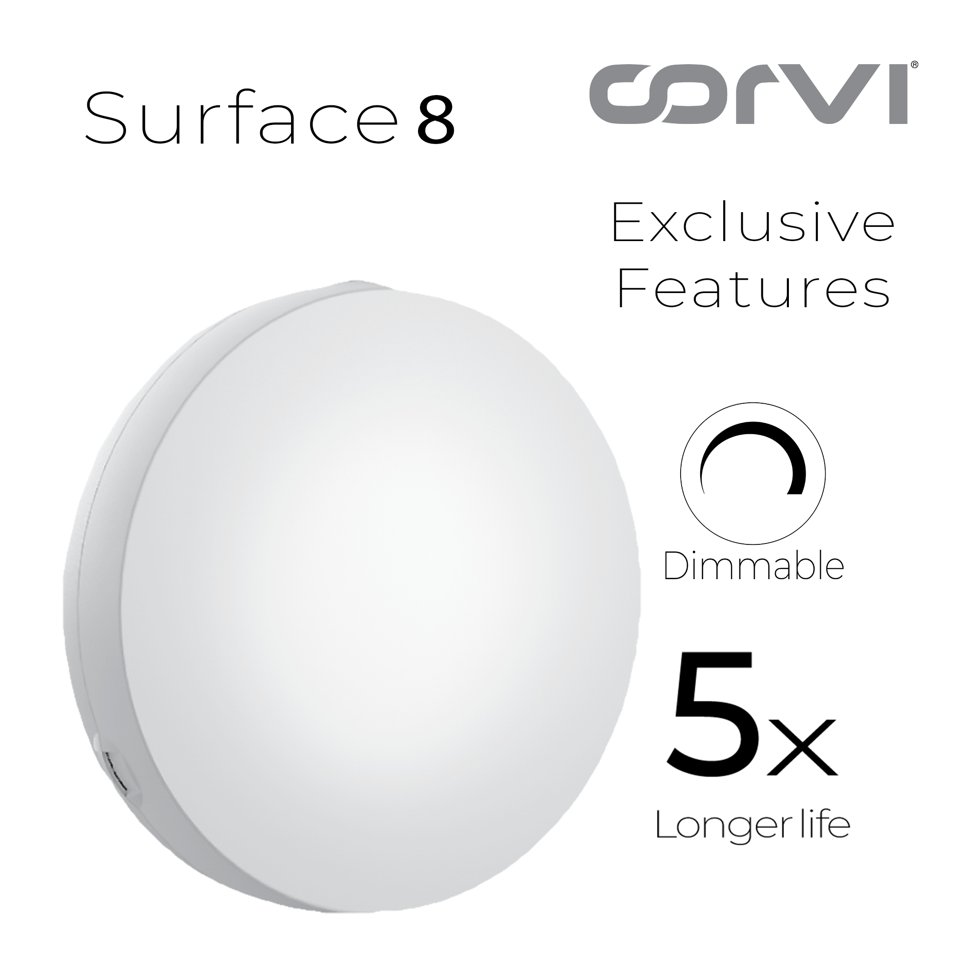 CORVI LED Surface 8 Round 20W | Slim, Compact & Dimmable Ceiling Panel Light | Full Glow Design, No False Ceiling Needed |  White 5700K (Pack of 1)