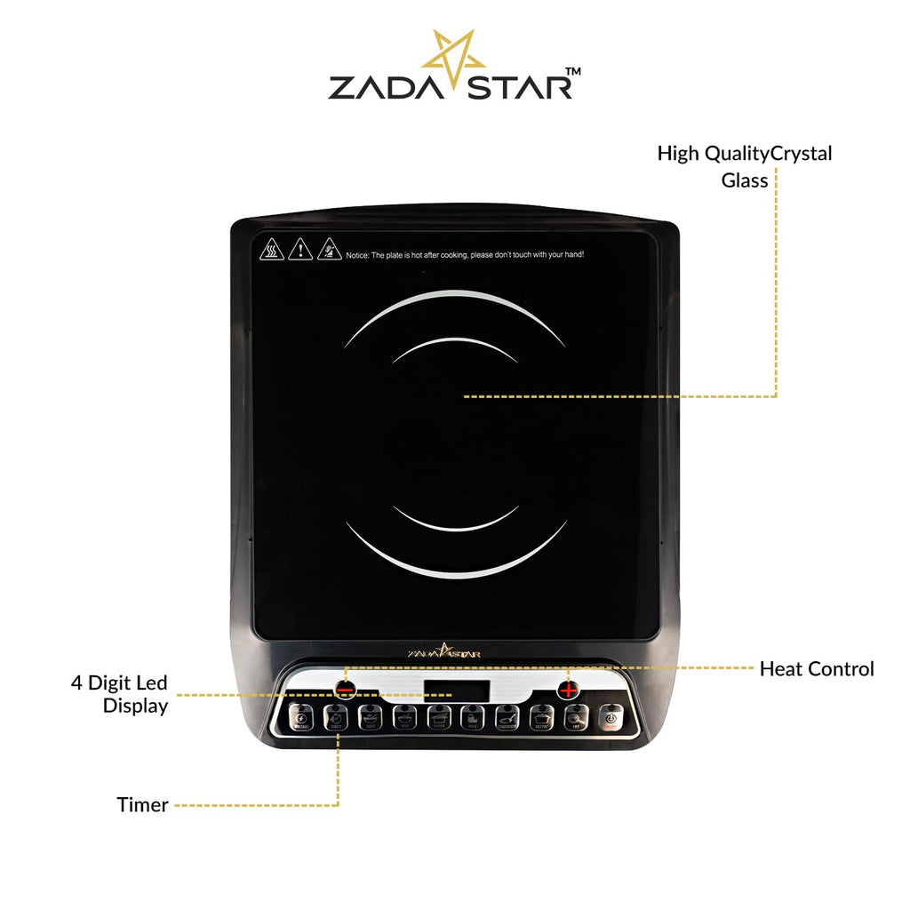 ZADASTAR ZS ELITE 2000 Watts Induction Cooktop | Soft Push Button Control | 7 Cooking Functions | Built-in Timer | Auto Shut-off Safety Feature | BIS Certified