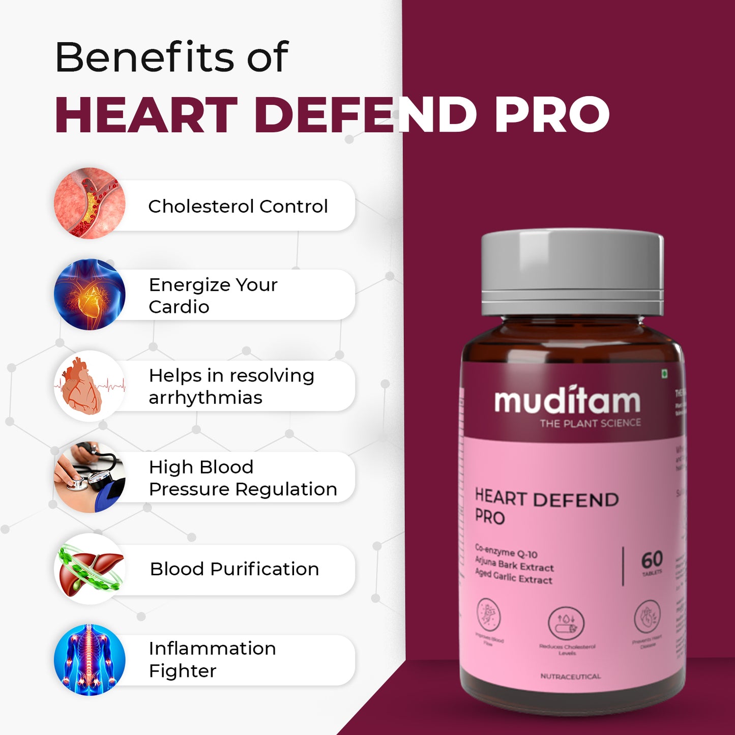 Muditam Heart Defend Pro - Shielding Hearts, Balancing Cholesterol-60 Tablets