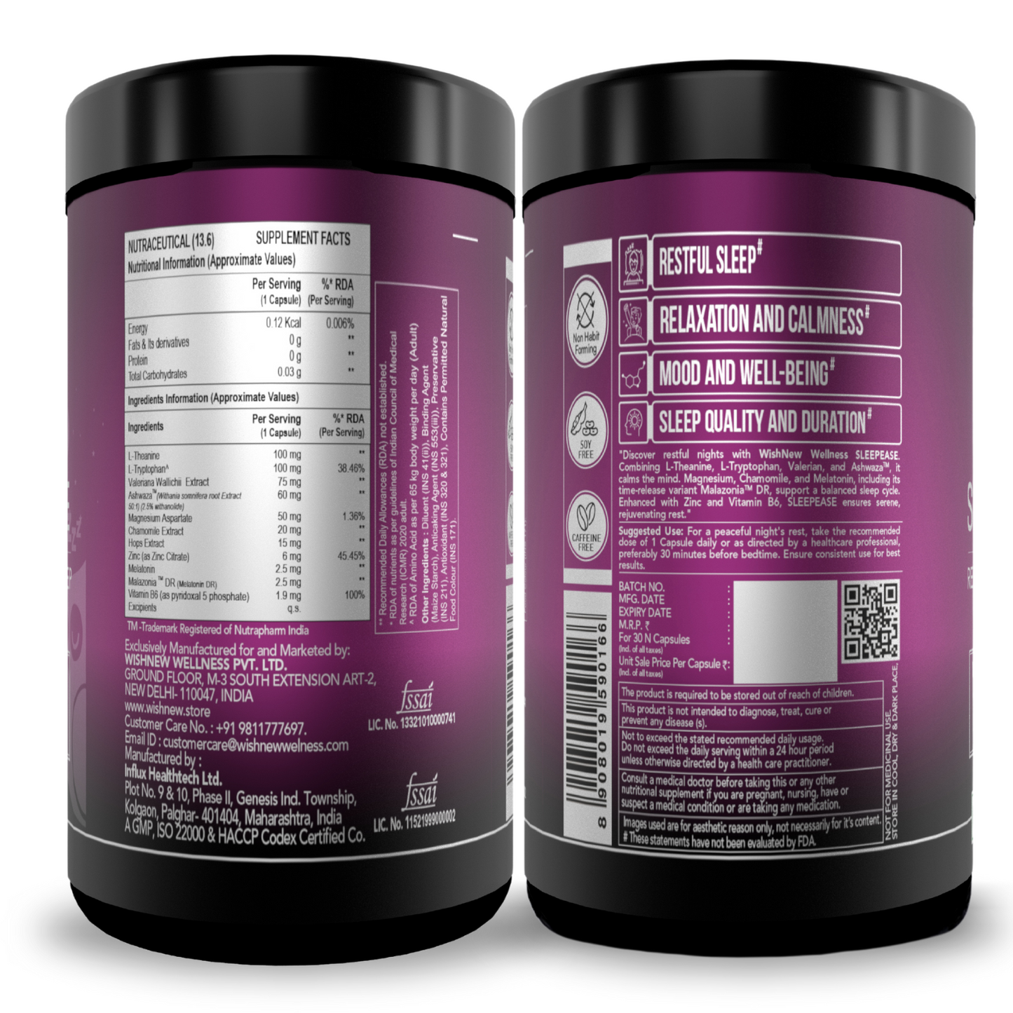WishNew Wellness SLEEPEASE | 30 Veg Capsules | Advanced Sleep Formula | L-Theanine, Melatonin, Valerian, Ashwagandha | Deep Restful Sleep | Non-Habit Forming | 100% Vegetarian | Enhanced Relaxation Pack of 2