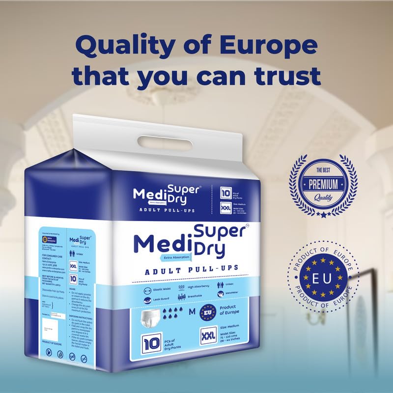 Medisuperdry Adult Diaper Pants | Double Extra Large (2XL) |Waist 152-205 cm (60-80 inches) |High Absorbency -10 Hrs |Leakproof |Breathable |Odourless |Elastic Waist |Men & Women | 30 Units, Pack of 3