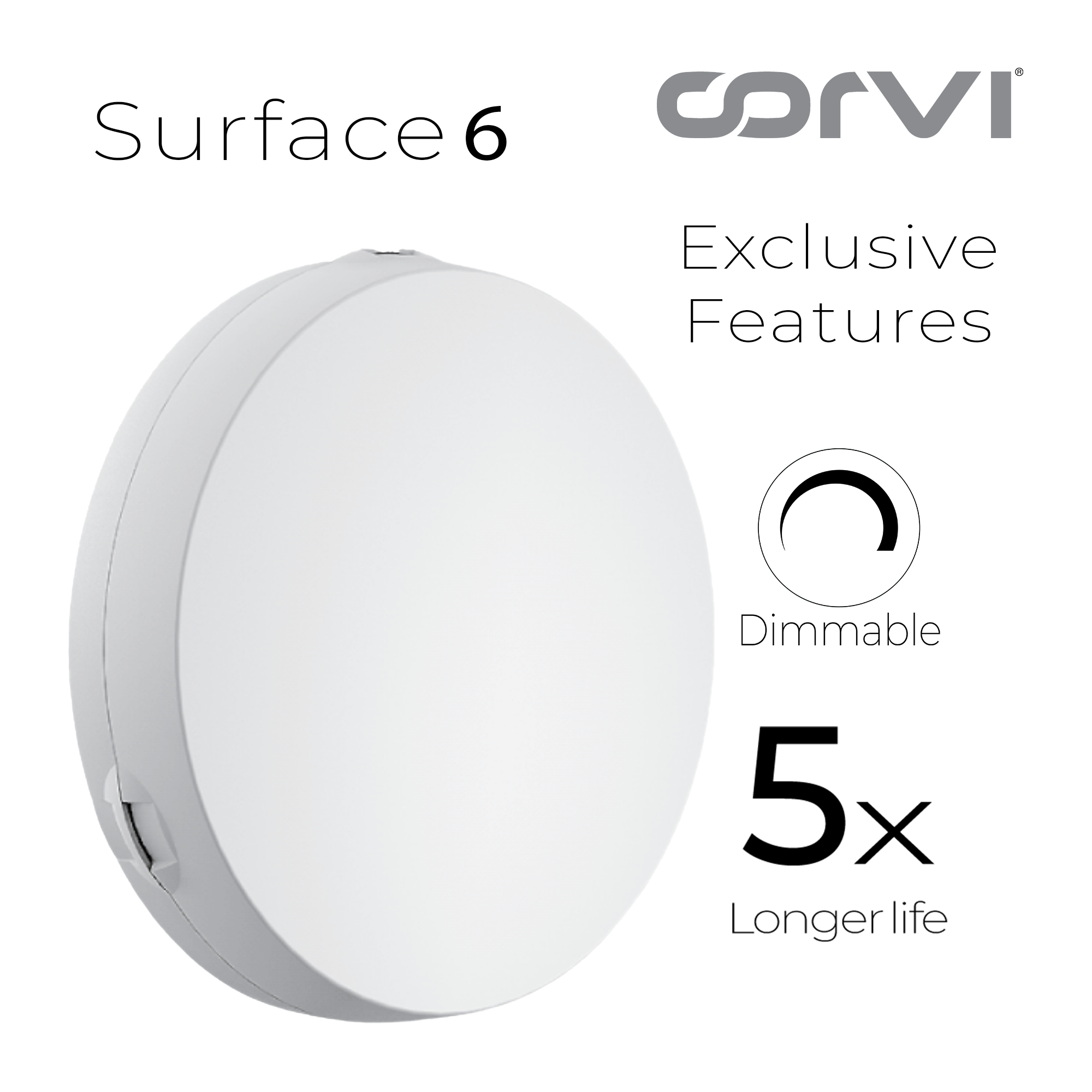 CORVI LED Surface 6 Round 15W | Dimmable & Driverless Ceiling Panel Light | Full Glow, No False Ceiling Required | Slim & Compact |  White 5700K (Pack of 10)