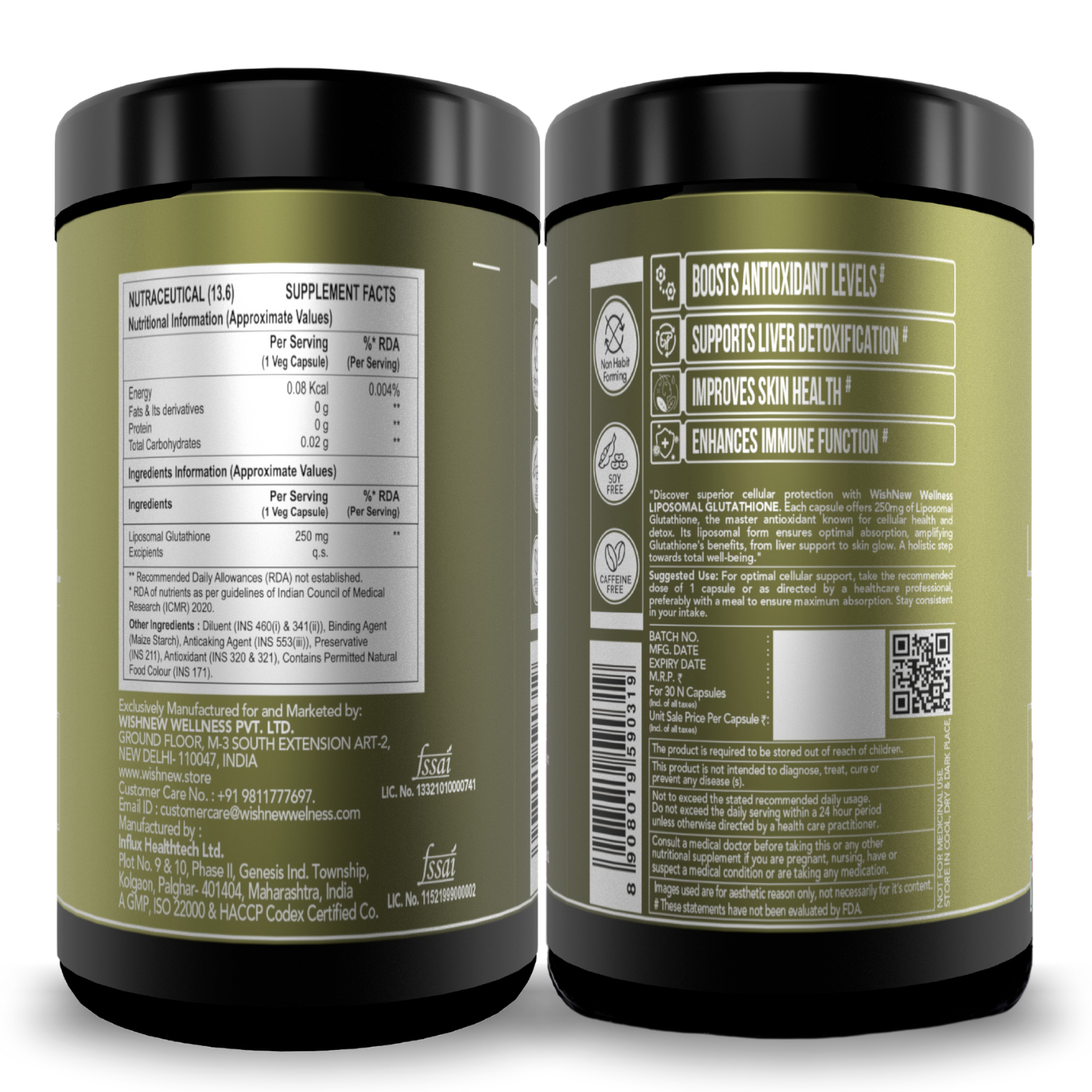 Wishnew Wellness LIPOSOMAL GLUTATHIONE Capsules - For Youthful & Radiant Skin | Immune Health | 30 Vegetarian Capsules - With Enhanced Bioavailability & Antioxidant Support | Suitable for Men & Women Pack of 2