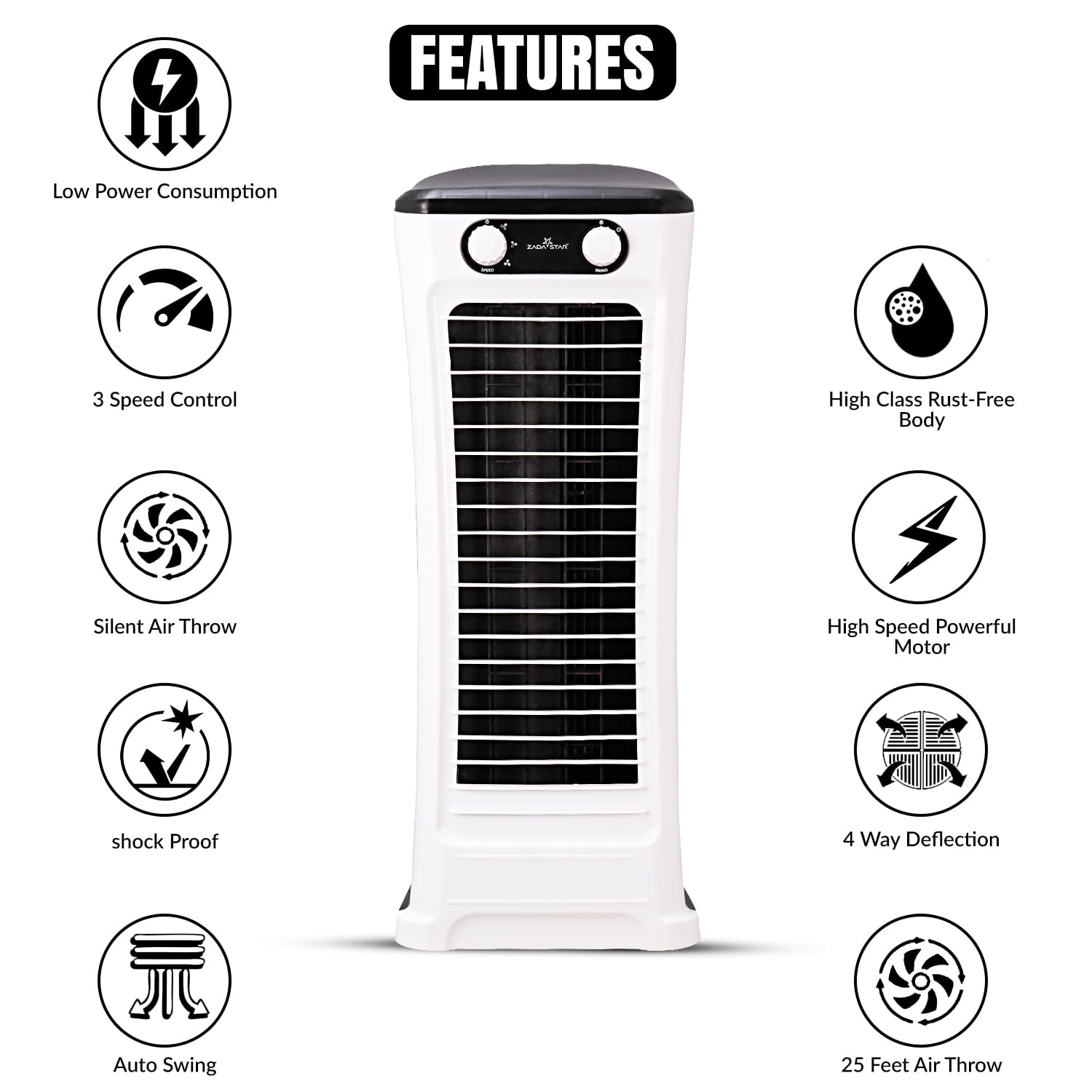 ZADASTAR ZS BREEZY TOWER FAN | 25 FEET AIR THROW | CHILD SAFE TOWER FAN