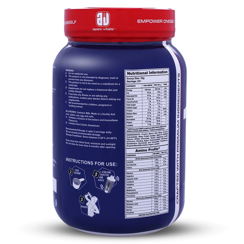 Apex Vitals 1 Whey|Grass-Fed Whey|Made In Europe|FDA,EFSA & FSSAI Certified|27g Protein,10g EAA+ 5gBCAA|Concentrate 80-60%,Isolate 86-40%,Digestive Enzymes|2lbs (900g)25+ Ser-White Chocolate Raspberry
