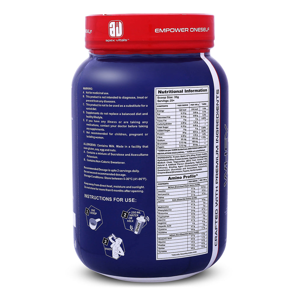 Apex Vitals Whey 2 Pure - Grass-Fed Whey Made in EU | Whey Isolate & Hydrolyzed | 30g Protein, 15g EAA, 8g BCAA | Digestive Enzymes | Muscle Build & Recovery |Strawberry Yogurt - 900g 2lbs, Shakers, Samples