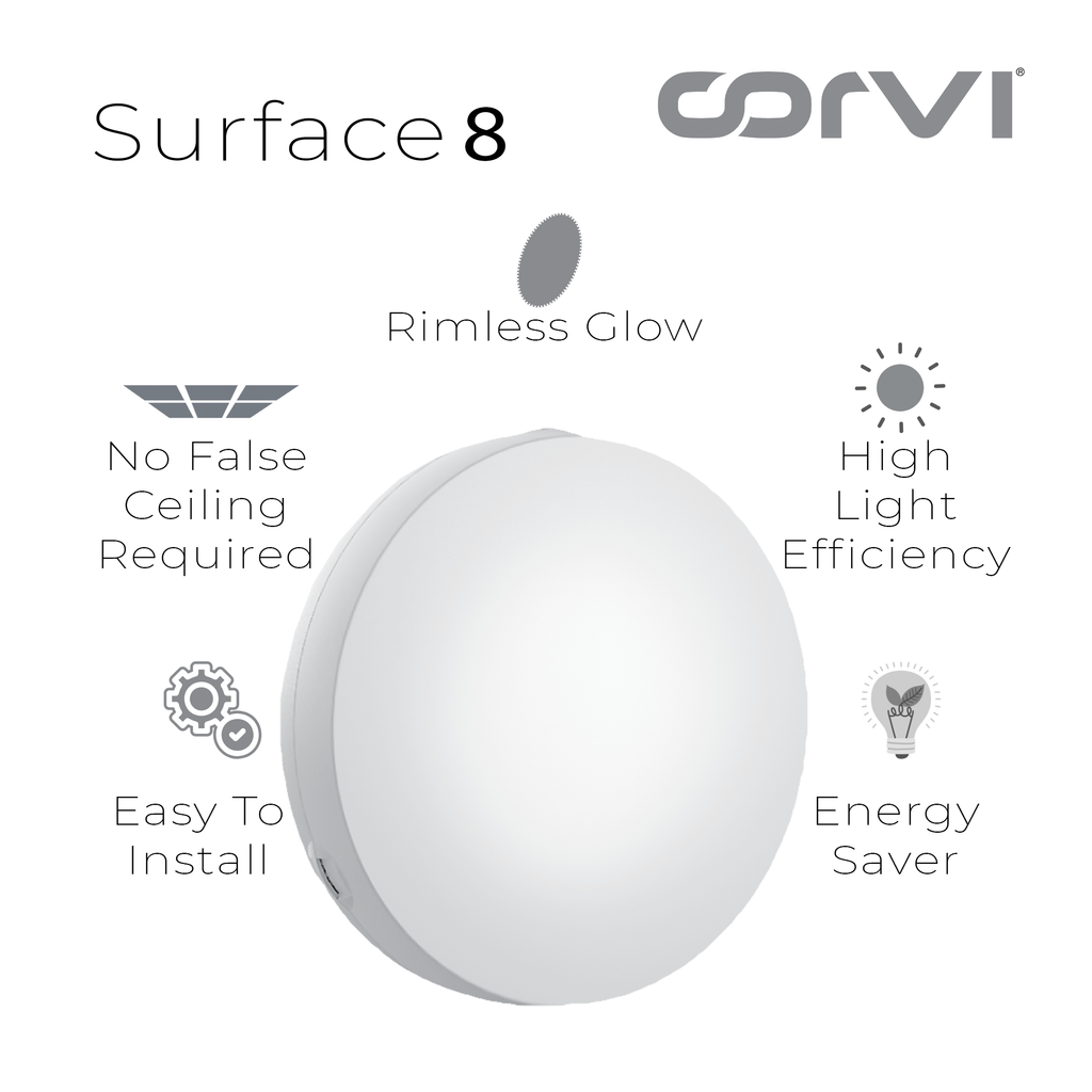 CORVI LED Surface 8 Round 20W | Slim, Compact & Dimmable Ceiling Panel Light | Full Glow Design, No False Ceiling Needed | Easy White 4000K (Pack of 1)