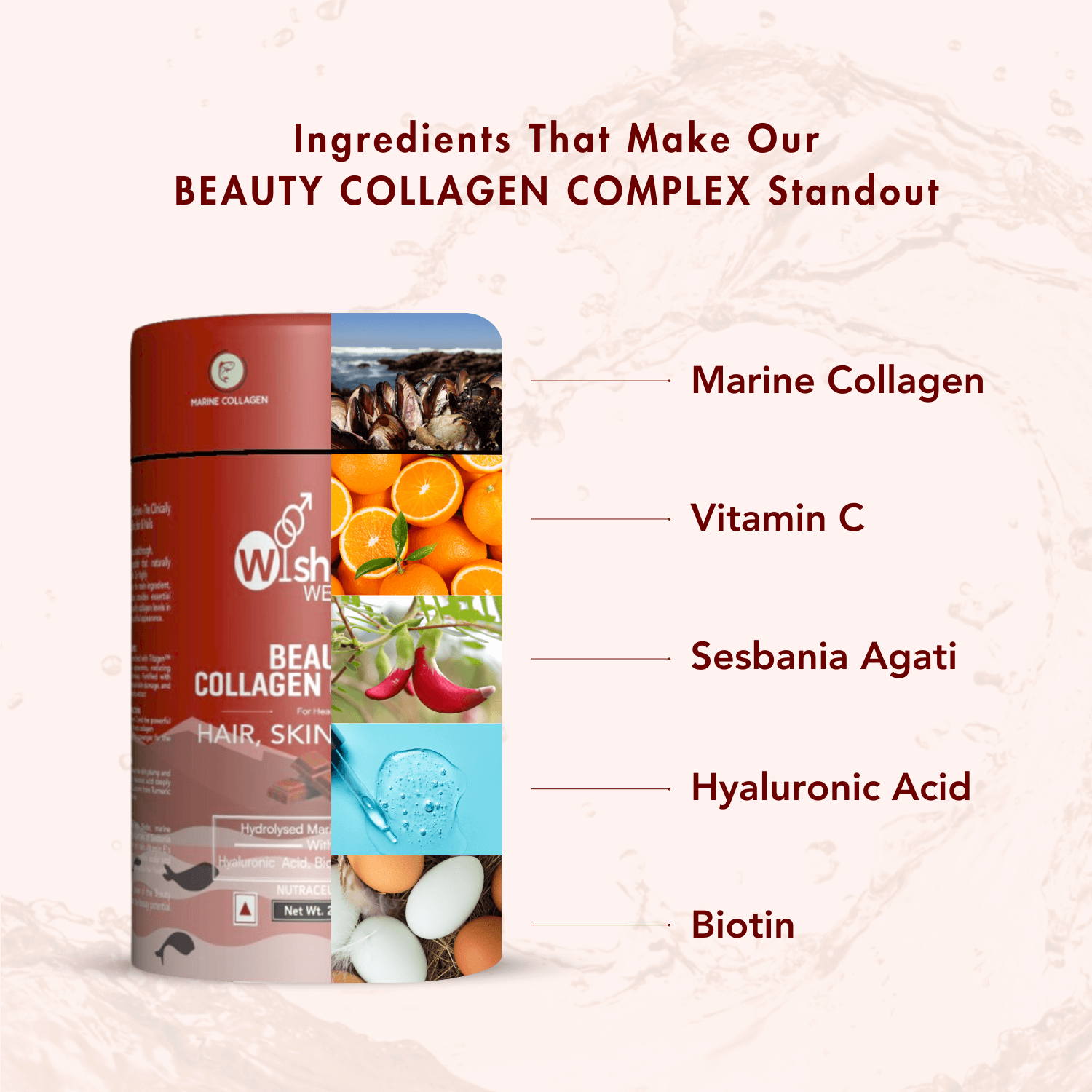 WishNew Wellness BEAUTY COLLAGEN COMPLEX | Enhanced Hair, Skin, Nails Health | 21 Servings of Nutrient-Rich Sachets | Hyaluronic Acid, Biotin, Vitamins C & E | Natural Chocolate Flavor