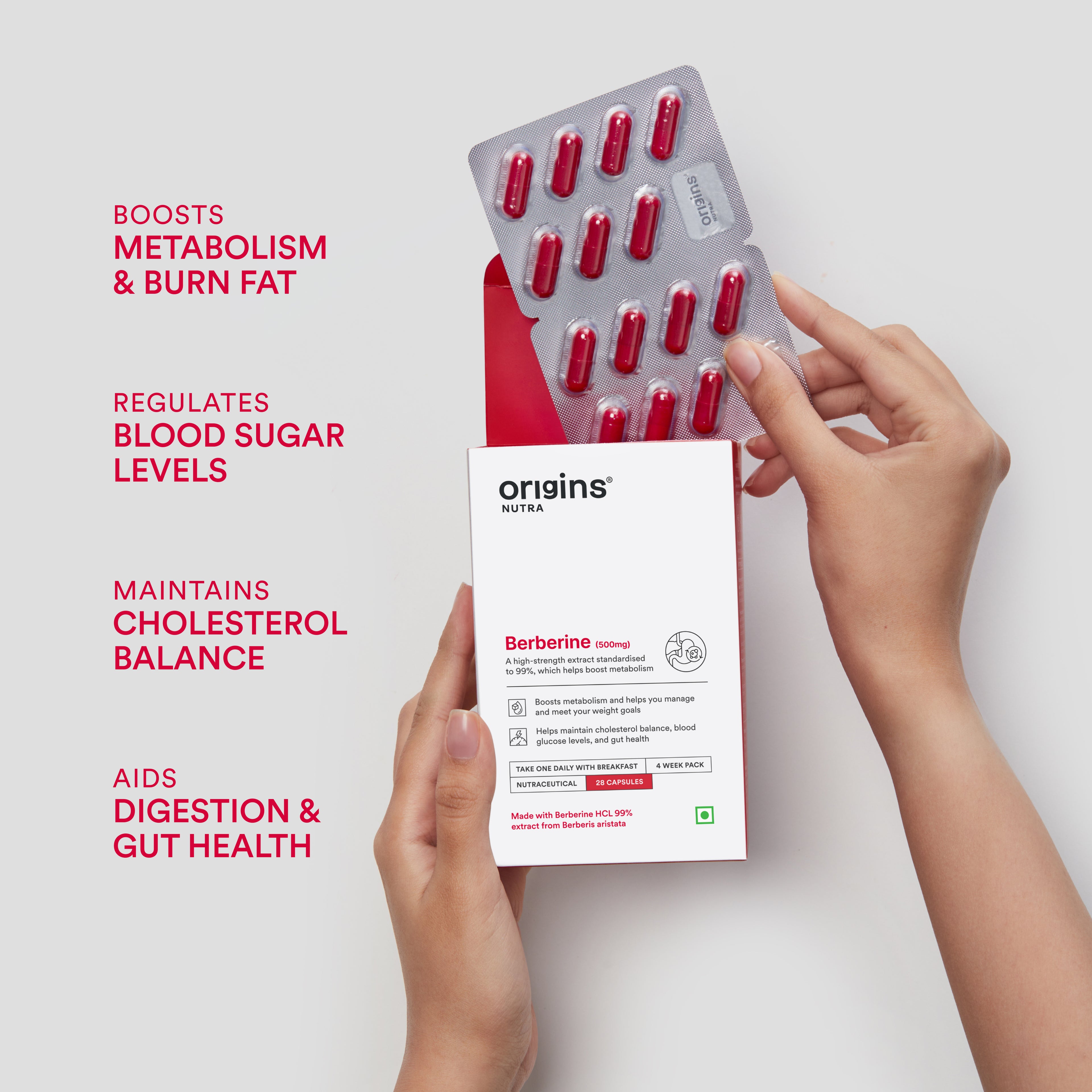 Origins Nutra Berberine |Boost Metabolism & Energy Levels, Help Manage Blood Sugar |Berberine |GMP Certified | For Men & Women | 28 Veg Capsules Pack of 3