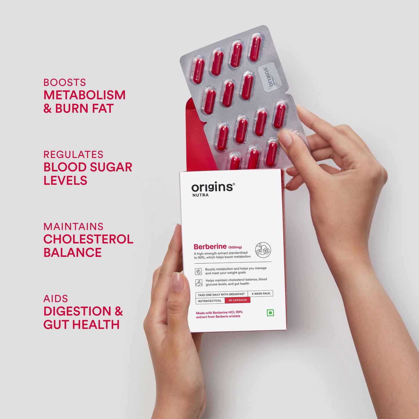 Origins Nutra Berberine |Boost Metabolism & Energy Levels, Help Manage Blood Sugar |Berberine |GMP Certified | For Men & Women | 28 Veg Capsules Pack of 2