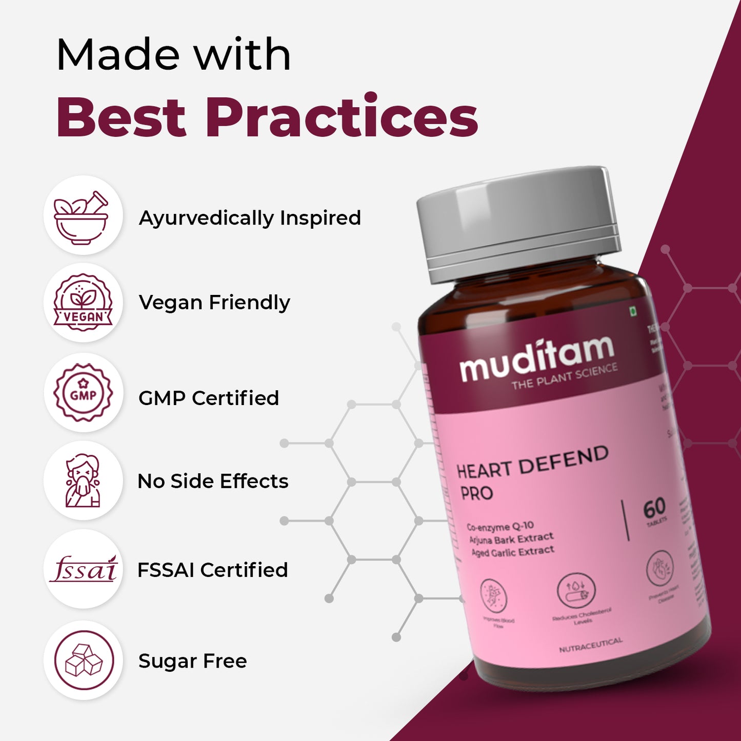 Muditam Heart Defend Pro - Shielding Hearts, Balancing Cholesterol-60 Tablets