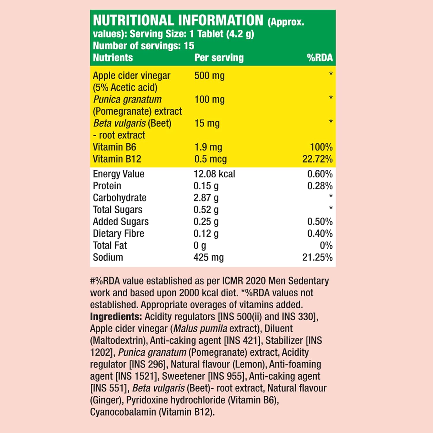 Fast&Up Apple Cider Vinegar with Mother (60 Effervescent tablets) | 1000mg ACV For Weight Management & Bloating | Made with 100% Organic Natural Himalayan Apples| Added Vit. B6 & B12 | Ginger Lemon Flavour