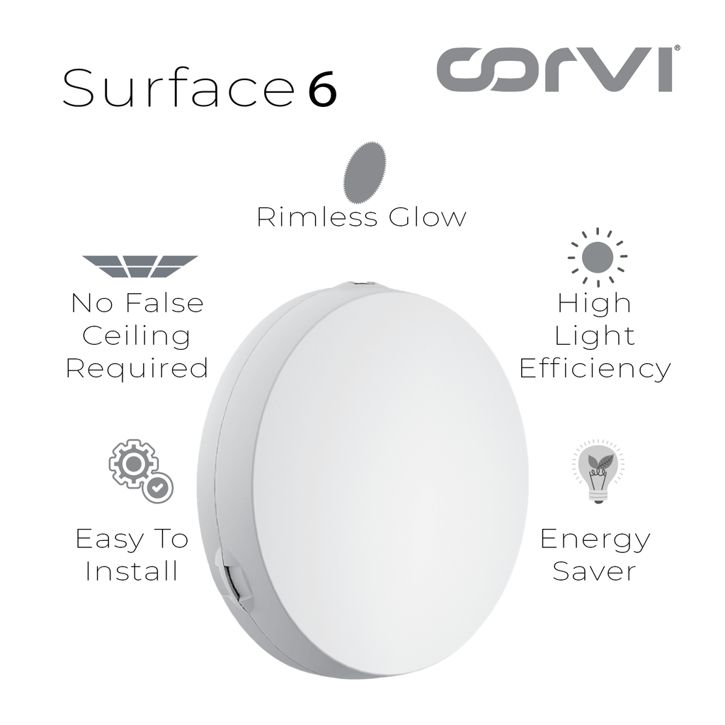 CORVI LED Surface 6 Round 15W | Dimmable & Driverless Ceiling Panel Light | Full Glow, No False Ceiling Required | Slim & Compact | Warm White 3000K (Pack of 5)