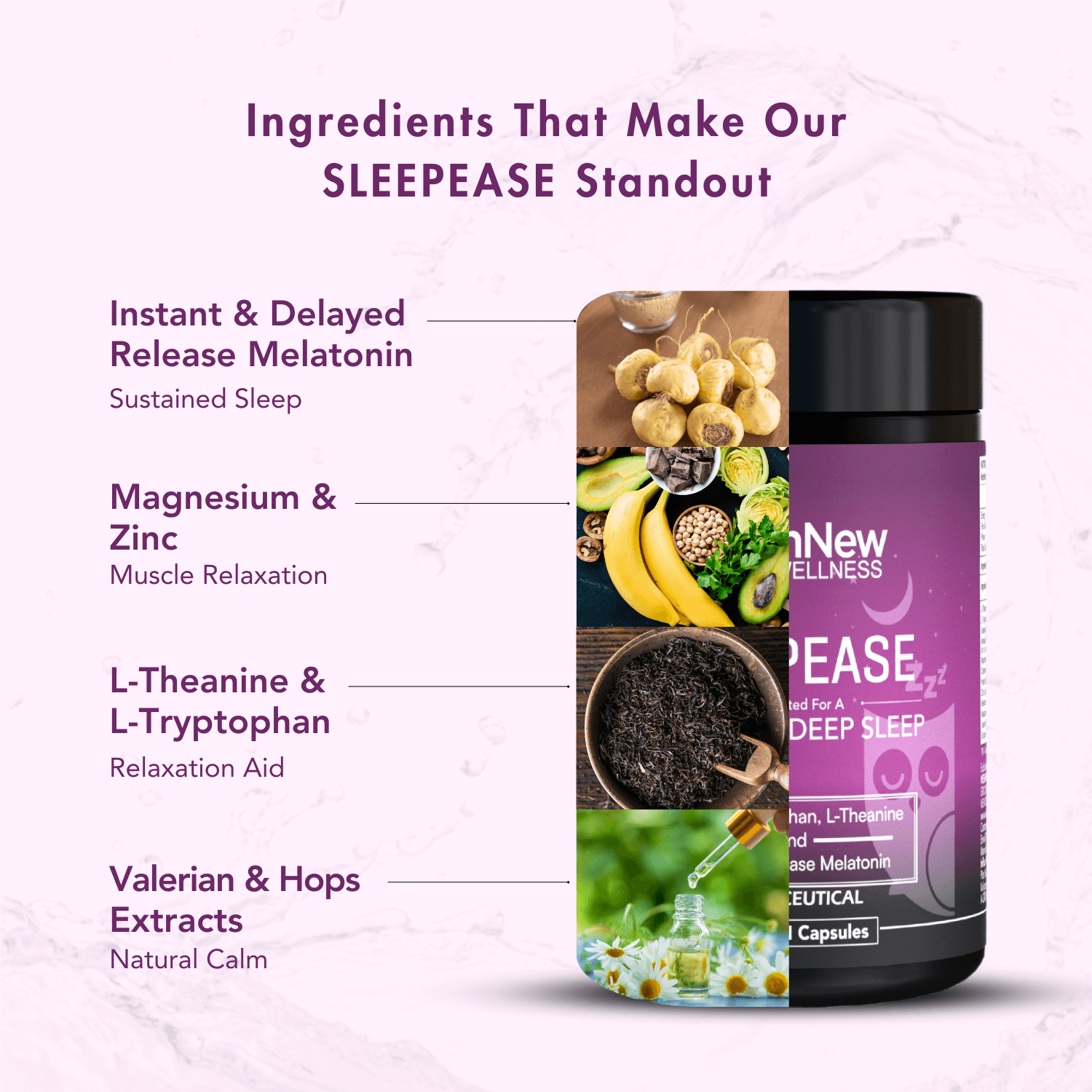 WishNew Wellness SLEEPEASE | 30 Veg Capsules | Advanced Sleep Formula | L-Theanine, Melatonin, Valerian, Ashwagandha | Deep Restful Sleep | Non-Habit Forming | 100% Vegetarian | Enhanced Relaxation