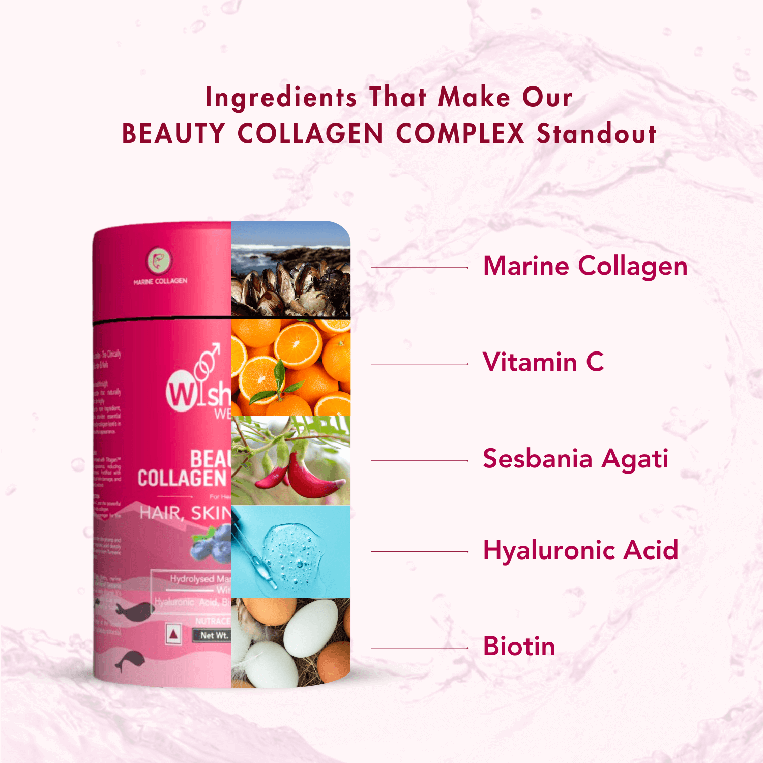 WishNew Wellness BEAUTY COLLAGEN COMPLEX, 21 Servings | Berry Flavor | Nourishment for Healthy Hair, Skin & Nails | 1 Sachet (10g) Daily Pack of 2