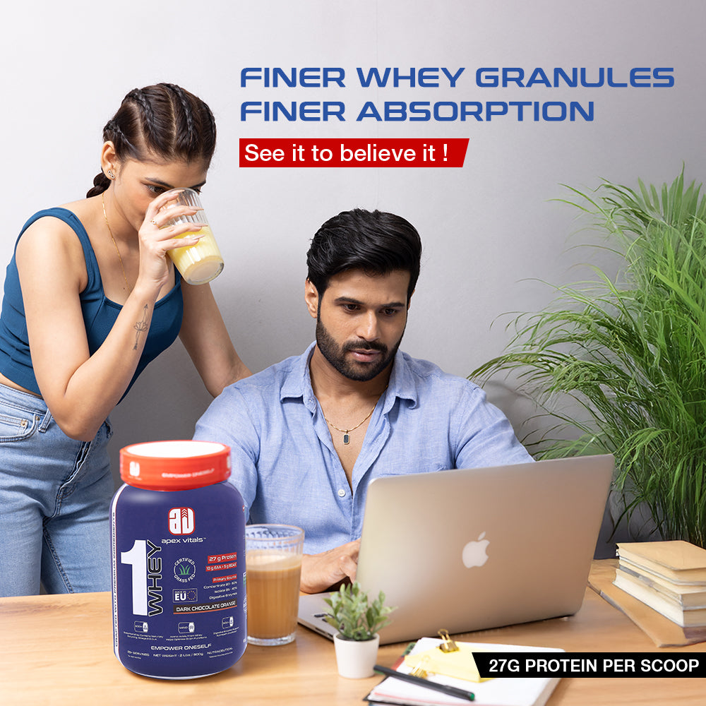Apex Vitals 1 Whey|Grass-Fed Whey|Made In Europe|FDA,EFSA & FSSAI Certified|27g Protein, 10g EAA+ 5gBCAA|Concentrate 80-60%,Isolate 86-40%,Digestive Enzymes|2lbs (900g)25+ Ser- Dark Chocolate Orange