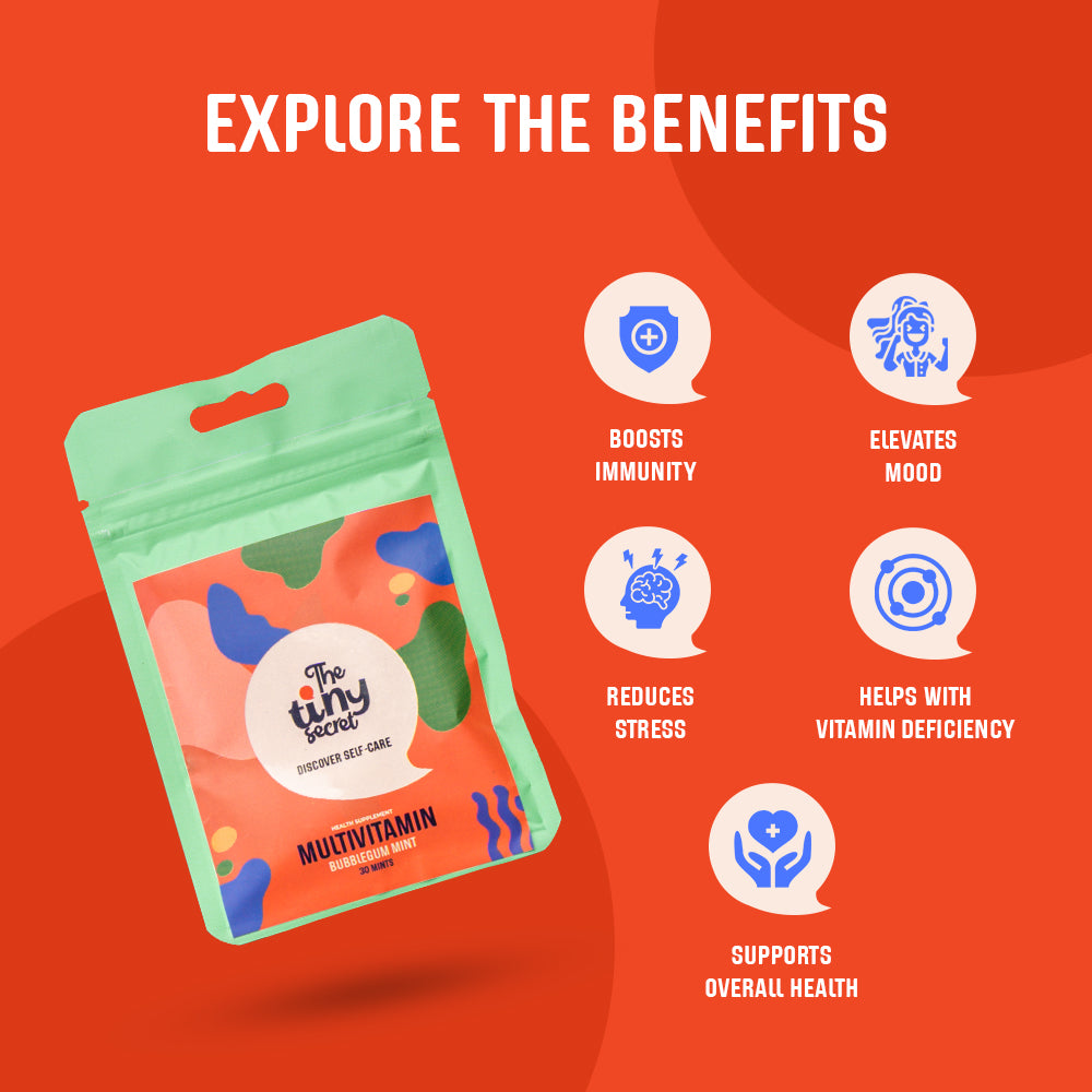 The Tiny Secret Multivitamin Fit Mints | Supports Overall Health | Zero Sugar, Low Fat & Calorie | With 24 Essential vitamins & Minerals | Bubblegum Flavour | 30 Mints