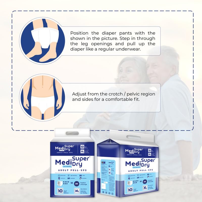 Medisuperdry Adult Diaper Pants | Extra Large (XL) |Waist 147-172 cm (58-68 inches) |High Absorbency -10 Hrs |Leakproof |Breathable |Odourless |Elastic Waist |For Men & Women | 10 Units, Pack of 1