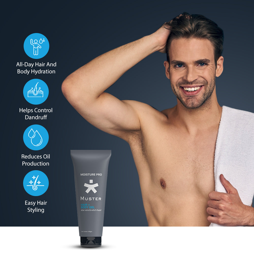 Muster Men Grooming Set | Aloe Vera Hair & Body Gel | Deep Cleanse Shampoo & Conditioner | Sulphate & Paraben Free | Anti-Odor Deo Stick | All-Day Freshness | Men Grooming Essentials