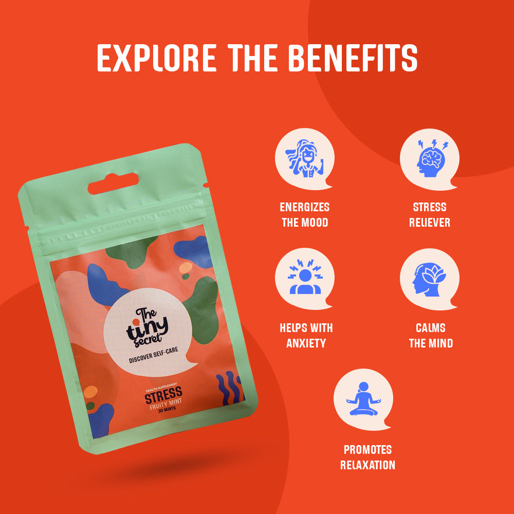 The Tiny Secret Stress Relief Fit Mints | Promotes Relaxation & Calm Mind | Helps Release Stress & Anxiety | With Goodness of Researched Herbal extracts | Fruity Flavour | 30 Mints Pack of 2