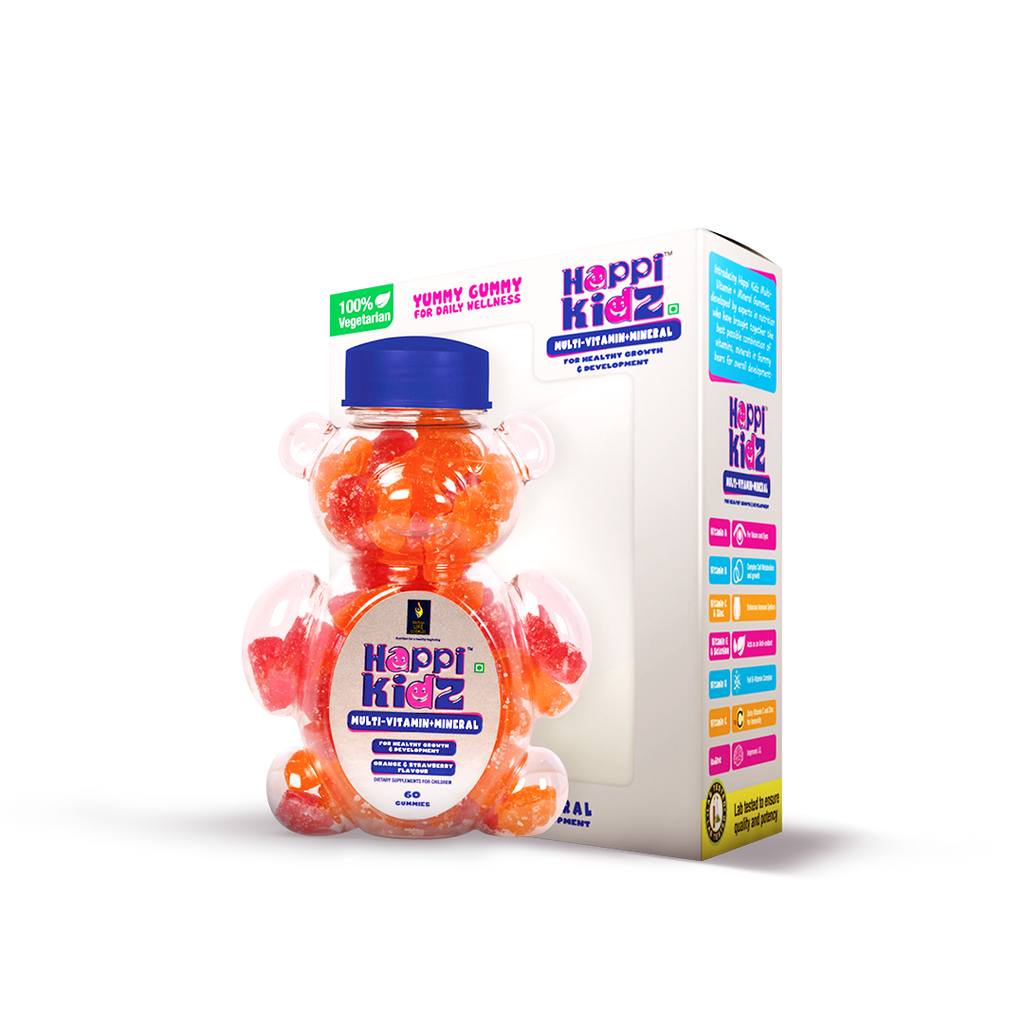 Happi Kidz Multivitamin Gummies For Kids - (60 Count Gummy Bears) - with 16 essential vitamins and minerals - Supports Growth and Immunity -Orange & Strawberry - Children above 2 years - British Lifesciences