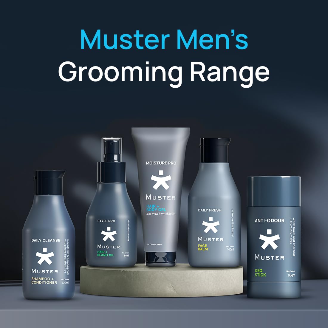 Muster Moisture Pro Hair & Body Gel | 100 ML | Nourishing All-Day Hydration | Aloe Vera Gel | Witch Hazel Extract | Oil Control | Reduces Dryness (Pack of 2)