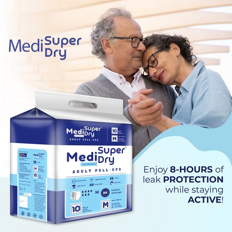Medisuperdry Adult Diaper Pants | Medium (M) |Waist 71-110 cm (28-44 inches) |High Absorbency -10 Hrs |Rash-Free |Leakproof |Breathable |Odourless |Elastic Waist |For Men & Women | 30 Units, Pack of 3