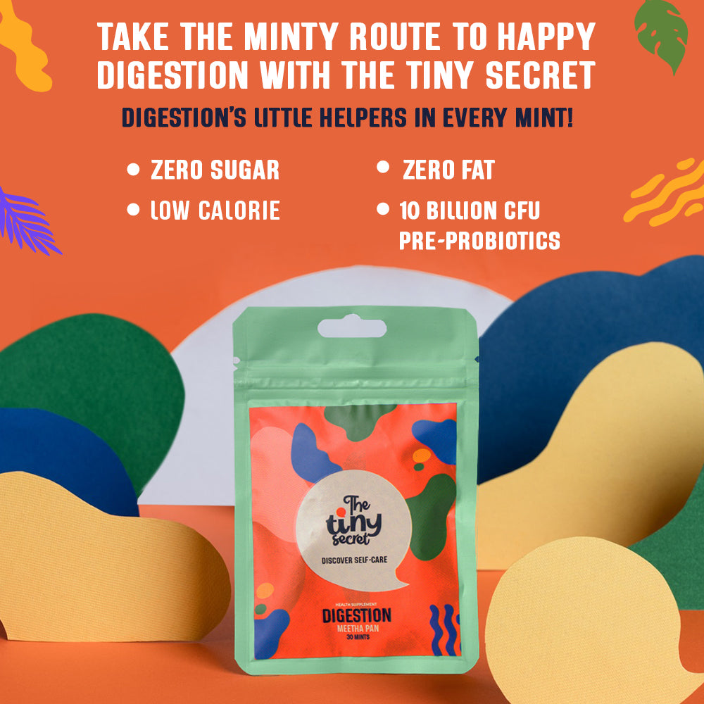 The Tiny Secret Digestion Fit Mints | Metabolic Booster | Zero Sugar & Low Calorie | Protects Gut from Infection | With FOS Prebiotics & 10 Billion Cfu Probiotics | Meetha Pan Flavour | 30 Mints