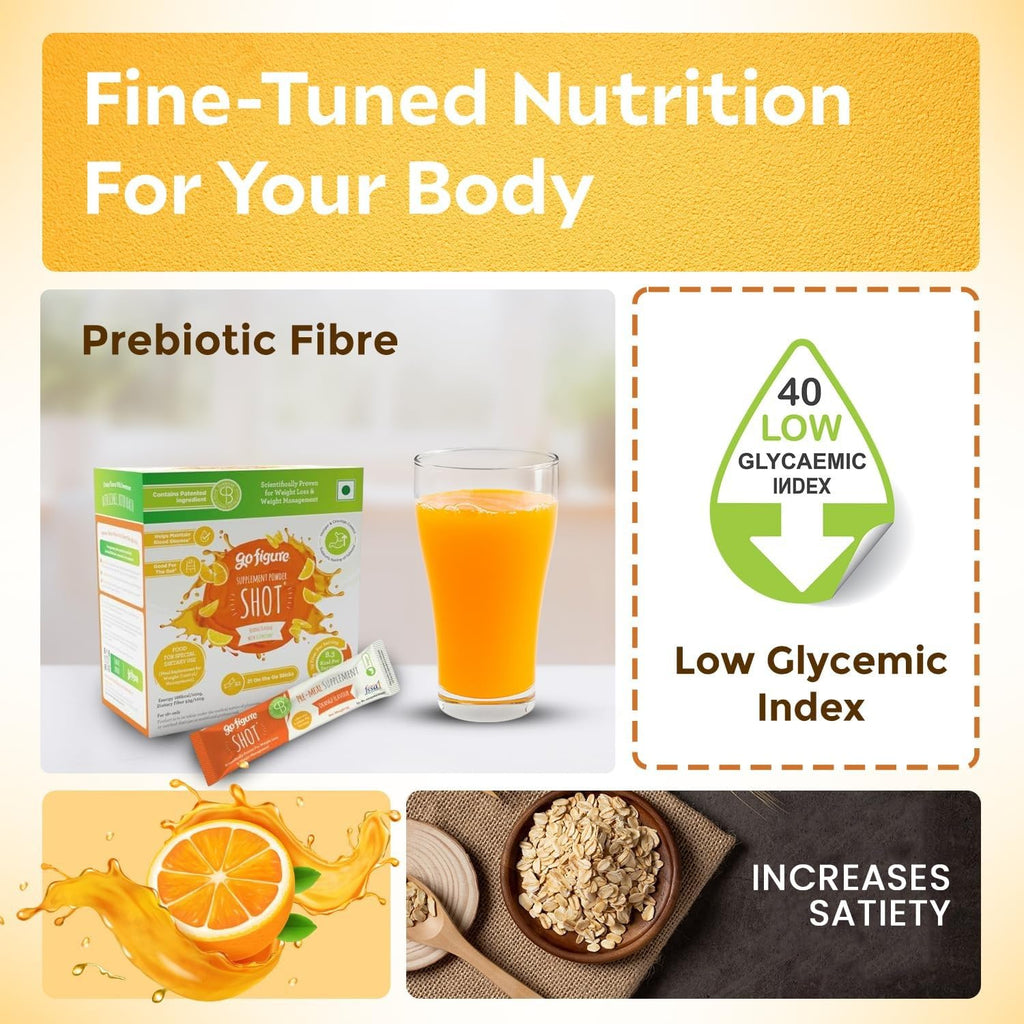 GoFigure Pre Meal Supplement Powder Shot Orange Flavor, 21 Sachets (5g Each) | With Slimbiome for Weight Loss & Weight Management, Metabolism Support | Natural Appetite Control for Men & Women