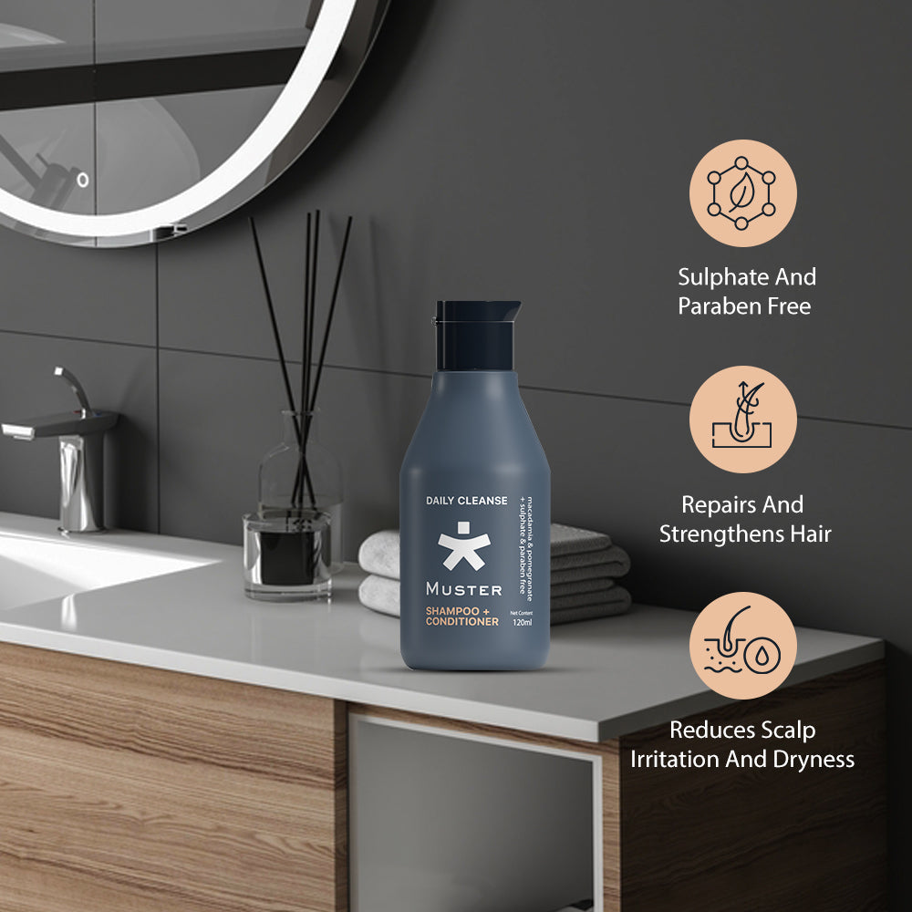 Muster Men Grooming Set | Aloe Vera Hair & Body Gel | Deep Cleanse Shampoo & Conditioner | Sulphate & Paraben Free | Anti-Odor Deo Stick | All-Day Freshness | Men Grooming Essentials