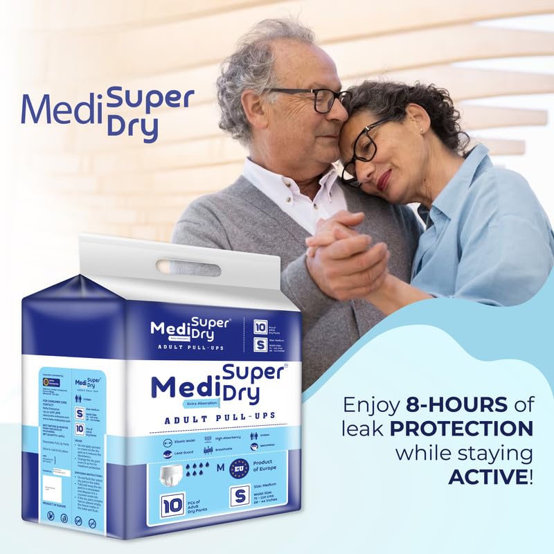 Medisuperdry Adult Diaper Pants | Small (S) |Waist 51-81 cm (20-32 inches) |High Absorbency -10 Hrs |Rash-Free |Leakproof |Breathable |Odourless |Elastic Waist |For Men & Women | 100 Units, Pack of 10