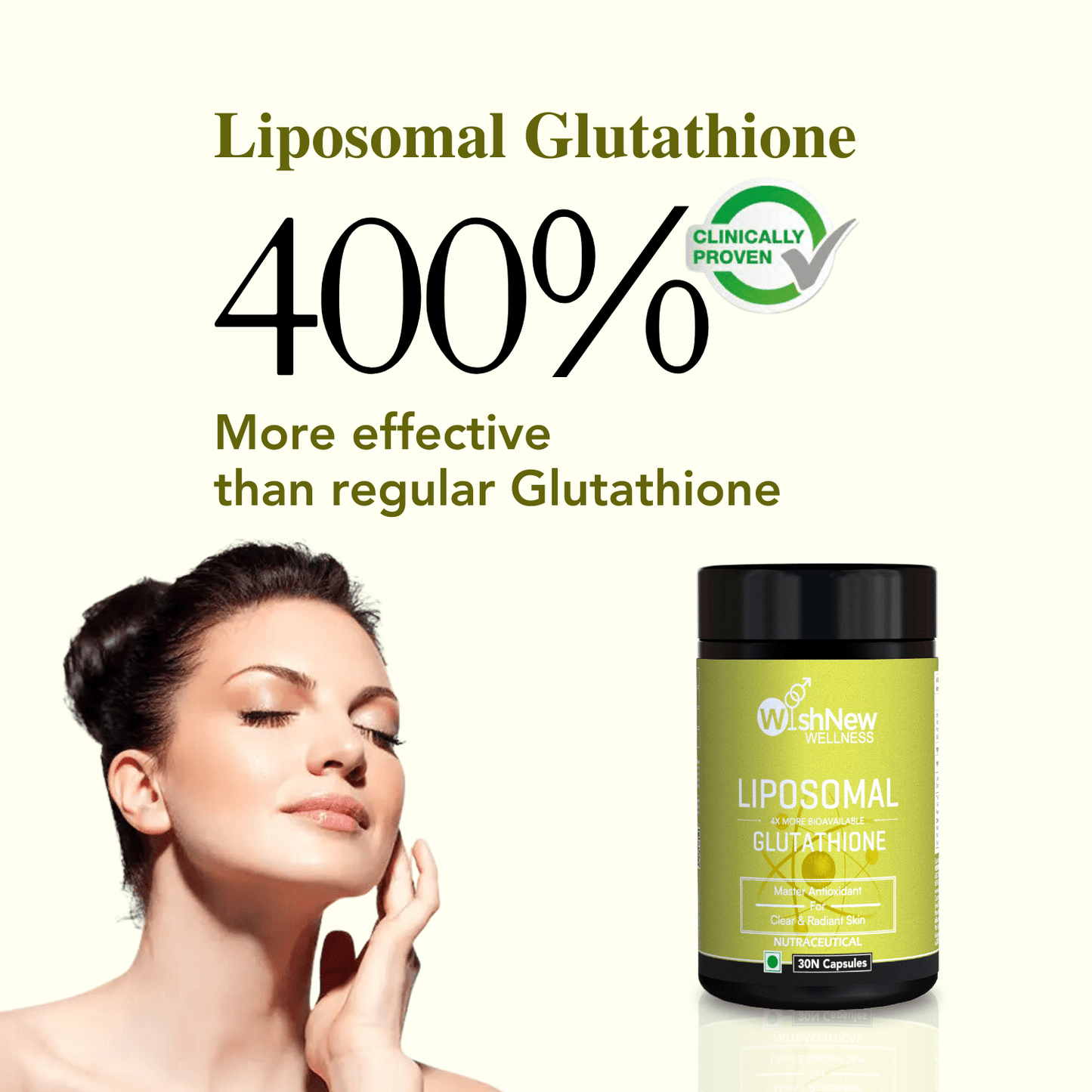 Wishnew Wellness LIPOSOMAL GLUTATHIONE Capsules - For Youthful & Radiant Skin | Immune Health | 30 Vegetarian Capsules - With Enhanced Bioavailability & Antioxidant Support | Suitable for Men & Women