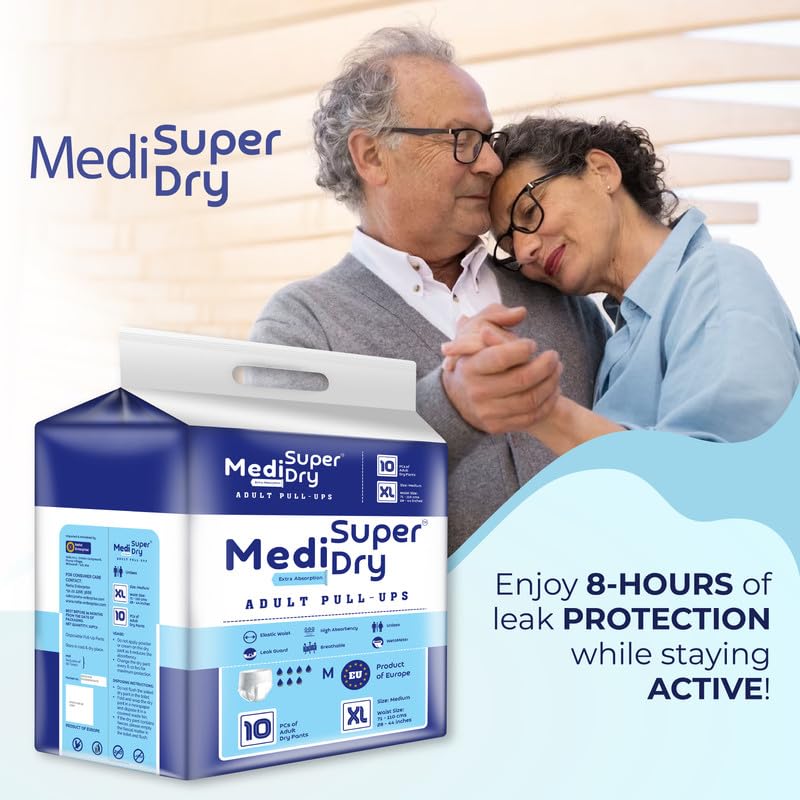 Medisuperdry Adult Diaper Pants | Extra Large (XL) |Waist 147-172 cm (58-68 inches) |High Absorbency -10 Hrs |Leakproof |Breathable |Odourless |Elastic Waist |For Men & Women | 30 Units, Pack of 3