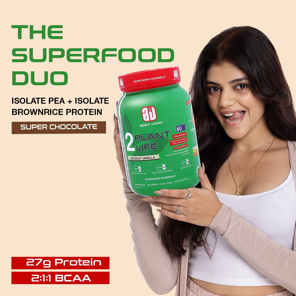 Apex Vitals 2 Plant Life - Natural Vegan Plant Protein Powder | Pea & Brown Rice Isolate|27g Protein, 2000mg BCAA| Easy to Digest |FDA, EFSA & FSSAI Certified |Vegan| Coconut Vanilla - 2 lbs, Shaker, Samples