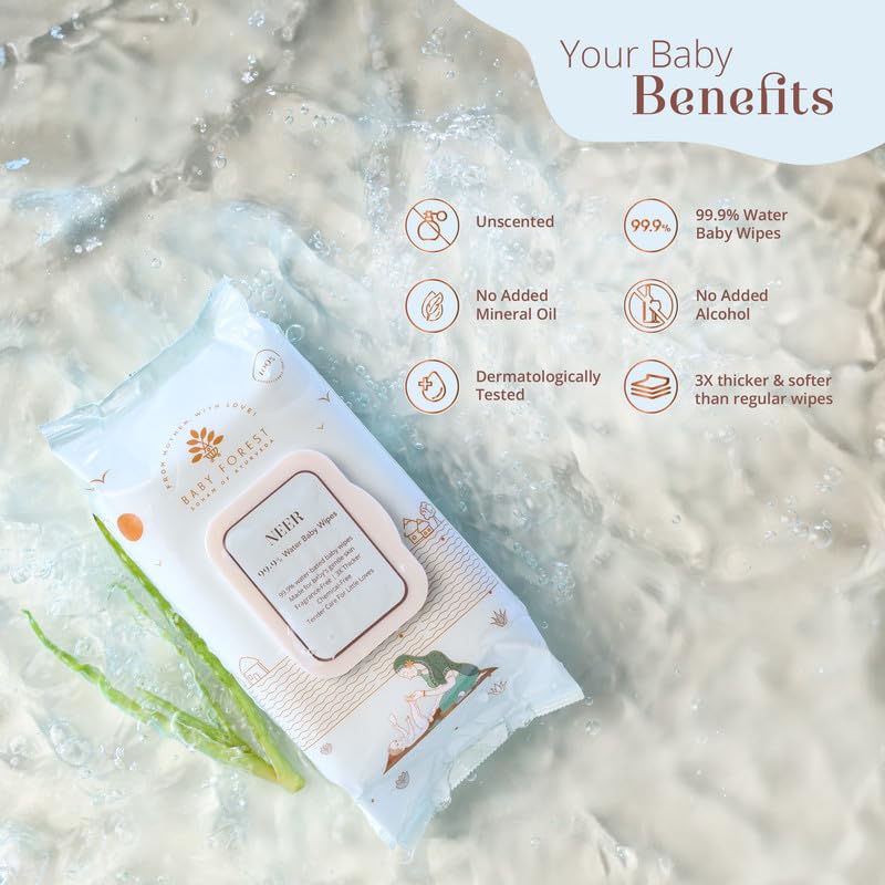 Baby Forest Neer 99.9% Water Baby Wipes- Pack of 11 | Ideal for 0 Plus Months | No Added Fragrance | Cruelty-Free | Plant-Based Formulations | Pack of 11 Wipes | Dermatologically Tested