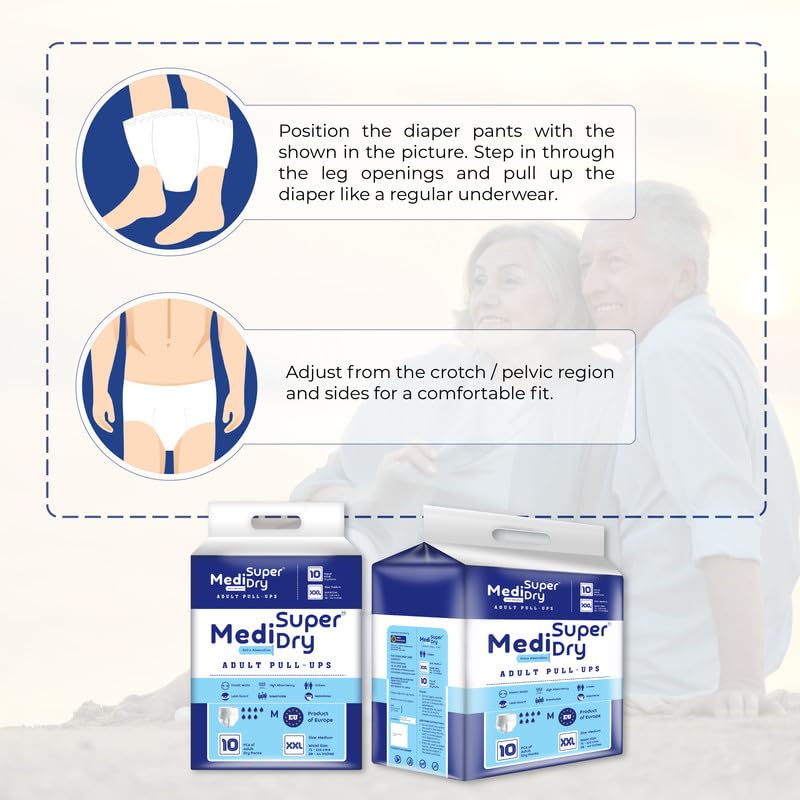Medisuperdry Adult Diaper Pants | Double Extra Large (2XL) |Waist 152-205 cm (60-80 inches) |High Absorbency -10 Hrs |Leakproof |Breathable |Odourless |Elastic Waist |Men & Women | 50 Units, Pack of 5